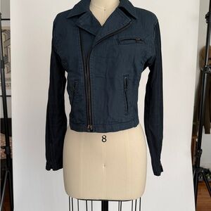 Ag Adriano Goldschmied Women’s Navy Cotton-Blend Moto Jacket